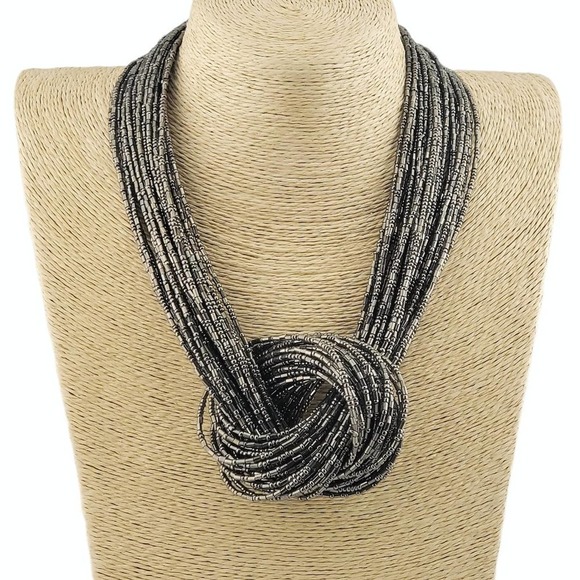 Artisan Jewelry - Handmade Shimmering Iridescent Platinum Silver Knotted Multi Strand Necklace